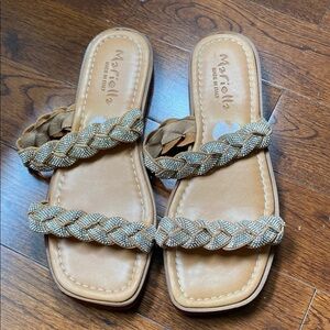Mariella Italy Braided Rhinestone Slide Sandals Tan Size 9